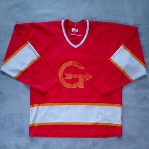 Vintage 90s PENNINGS CONST. Red and White Hockey Jersey #18